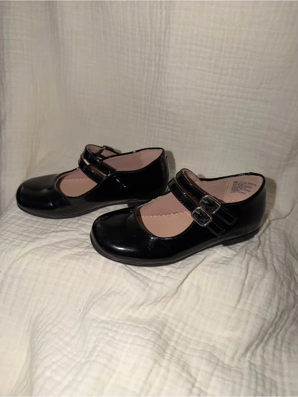 Girls Black Patent Double-Strap Mary Jane Kids Shoes